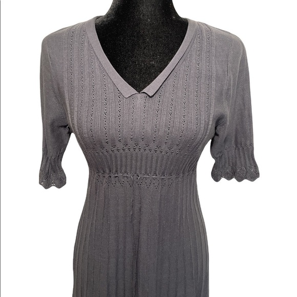 Peruvian Connection Gray Knit Pima Cotton Dress Romantic classy Beautiful MP - Picture 3 of 16
